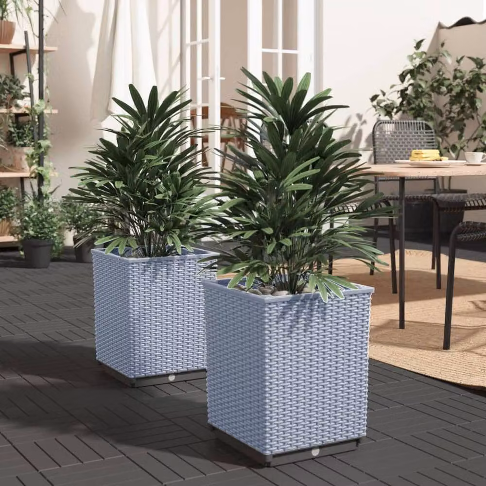 Berkfield Home Set of 2 Grey Polypropylene Ornamental Planters W/D/H: 30 x 30 x 37 cm – 2