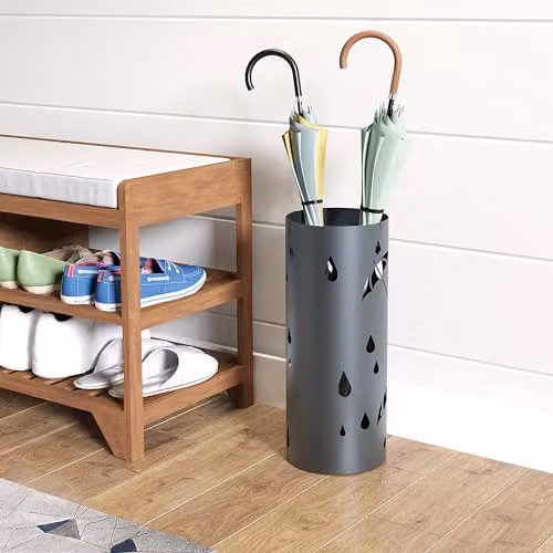 HOMCOM Metal Umbrella Stand with Removable Tray in Grey – 6