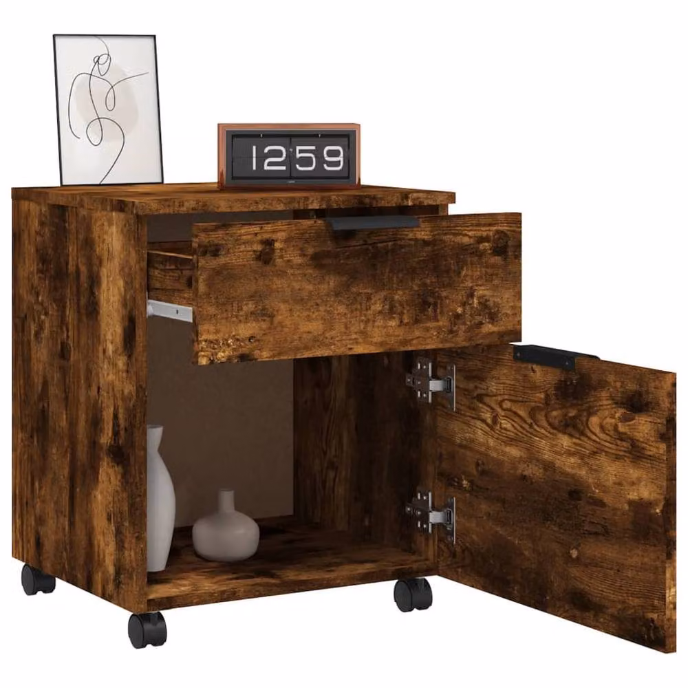 Berkfield Home Mobile File Cabinet with Castors in Smoked Oak Brown, W/D/H: 45 x 38 x 54 cm – 5