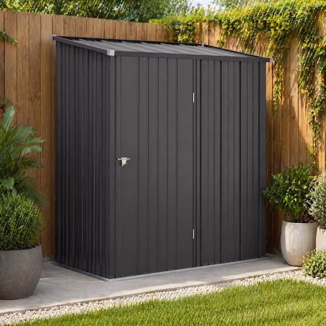 STILVORA Black Galvanised Steel Pent Garden Shed with Single Door – 1