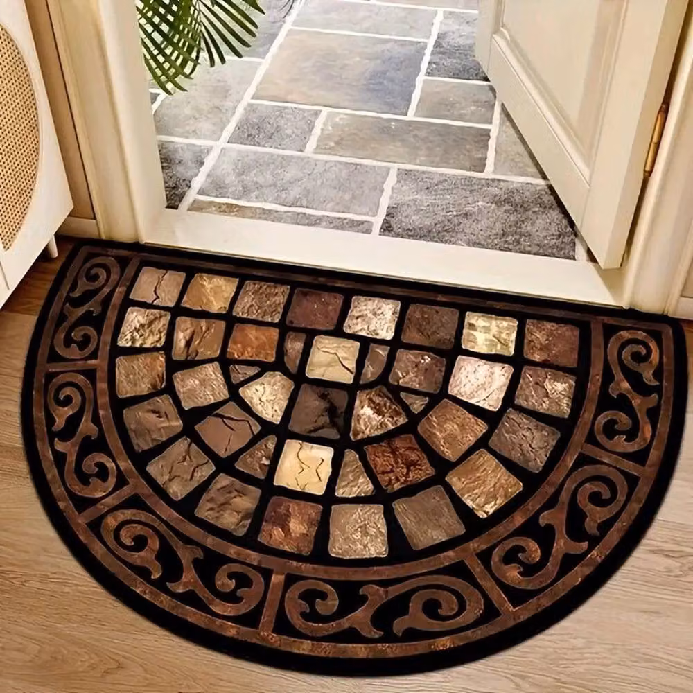 SPETLEK Semicircular Anti Slip Outdoor Slate Step Mat, Grey and Multicolour, Diameter: 100 cm – 2