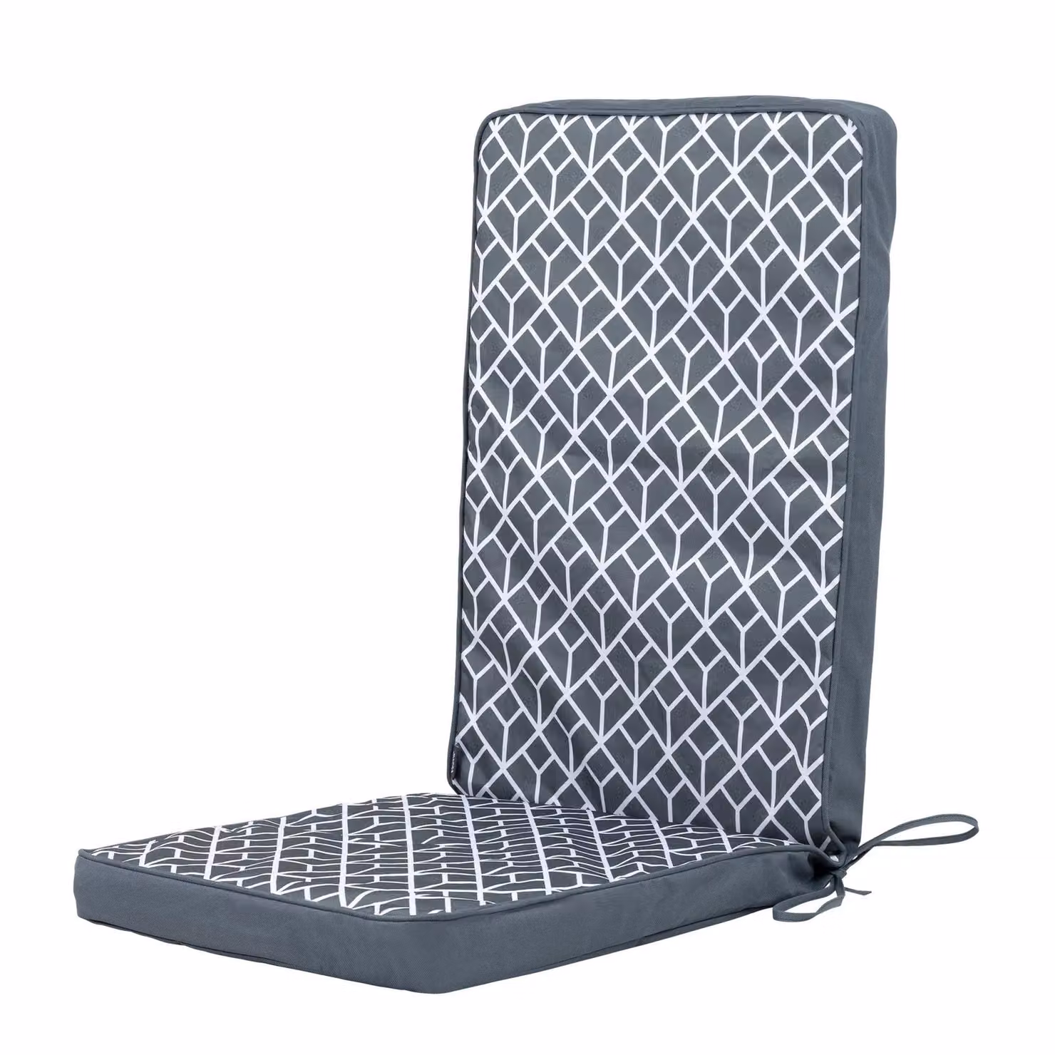 icon Set of 4 Outdoor High Back Seat Cushions in Olive Green and Charcoal Geometric Pattern – 2