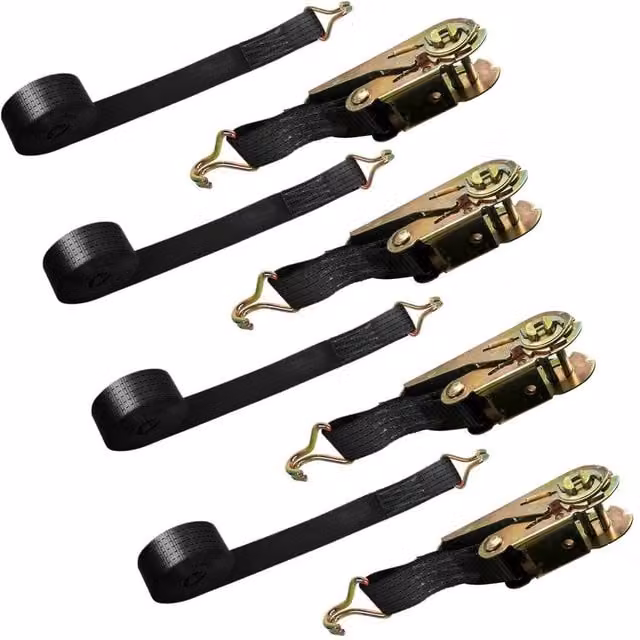 SPETLEK Black Ratchet Tie Down Straps, 4 Pack, 25 mm x 6 m, 3000 kg Capacity