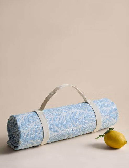 M&S Coastal Blue Floral Picnic Blanket with Waterproof Underside and Carry Handle