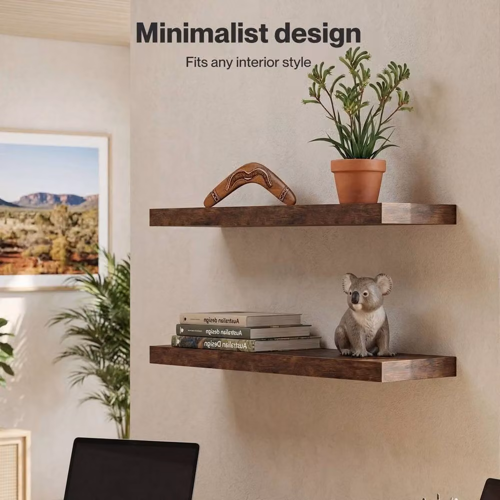 Kelvenix Modern Floating Wall Mounted Storage Shelves, 2 Pack, Brown – 2
