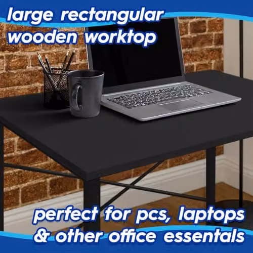 Harbour Housewares Modern Wood and Metal Office Desk and Chair Set in Black – 3