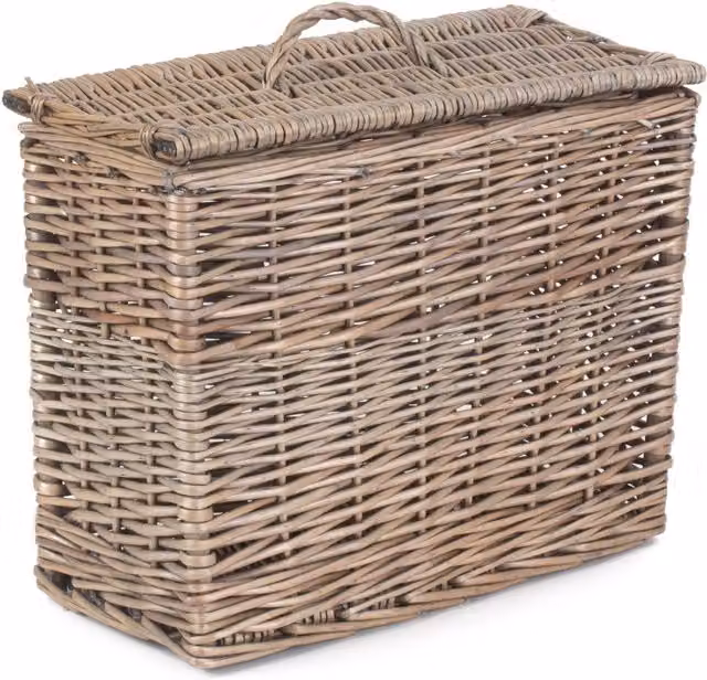 Red Hamper Wicker Rectangular Lidded Toilet Tidy Basket in Brown, W/D/H: 37.0 x 32.0 x 19.0 cm