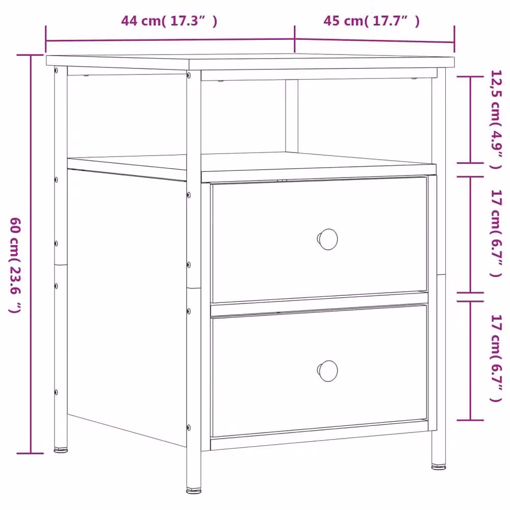 Berkfield Home Bedside Cabinet in Smoked Oak Brown, W/D/H: 44 x 45 x 60 cm – 6