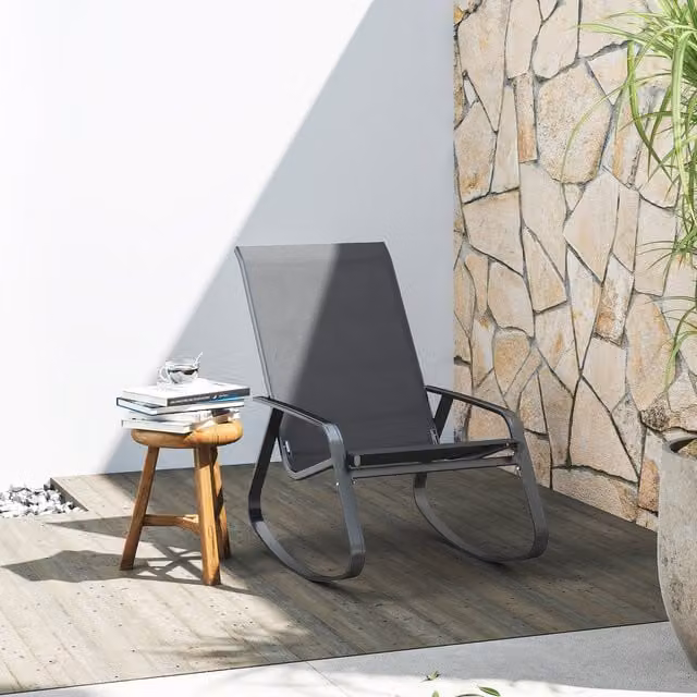 Outsunny Modern Metal Garden Rocking Chair with Armrests, Grey