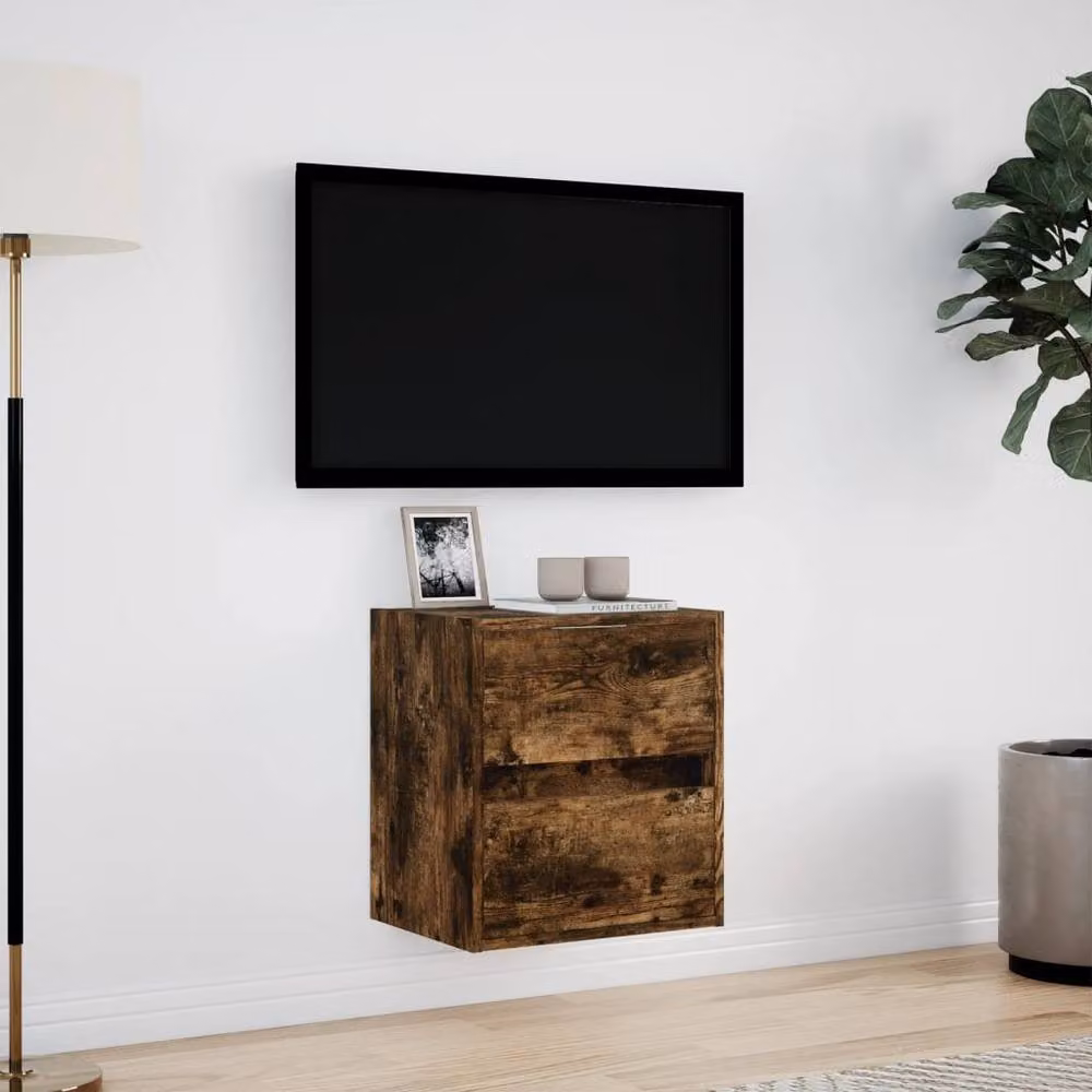 Berkfield Home TV Wall Cabinet with LED Lights in Smoked Oak Brown, W/D/H: 41 x 31 x 45 cm – 3
