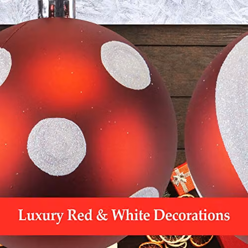 VFM Red and White Candy Cane Striped Baubles (4 Pack) - Christmas Tree Decorations, Diameter: 9 cm – 5