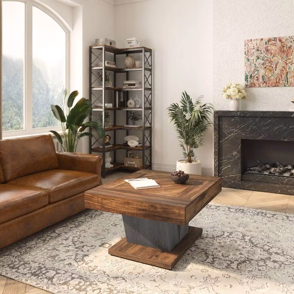 VOGREX Modern Square Wood Coffee Table in Brown, W/D: 120 x 100 cm – 5