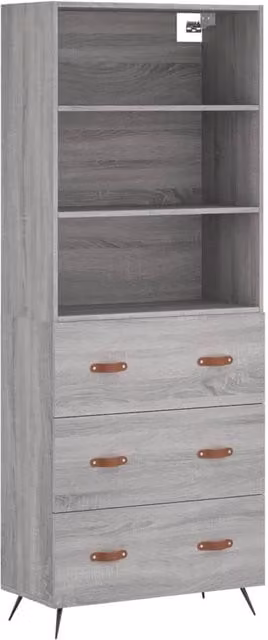 Berkfield Home Sonoma Highboard in Grey, W/D/H: 69.5 x 34 x 180 cm