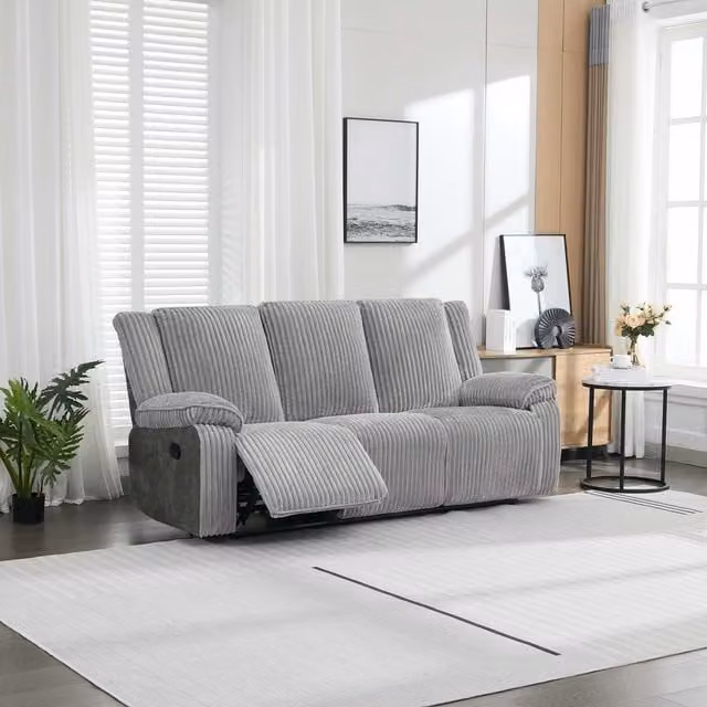 More4Homes Verona 3 Seater Manual Recliner Sofa in Grey Jumbo Cord Fabric, W: 216 cm, H: 103.5 cm, D: 93 cm