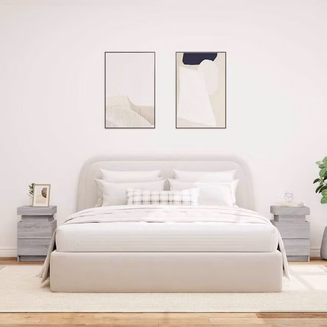Berkfield Home Beautiful Set of 2 Grey Modern Bedside Cabinets with Integrated LED Lighting, W/D/H: 35 x 39 x 55 cm