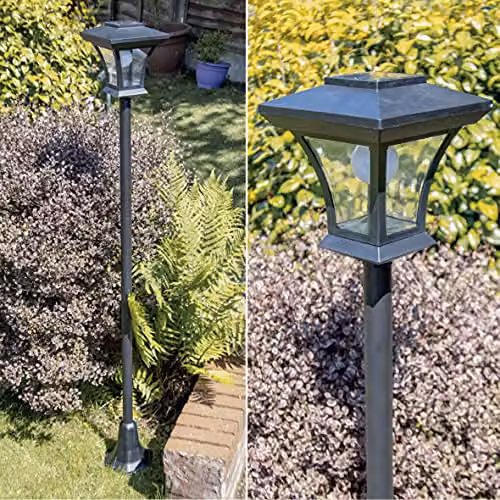 GardenKraft 2-Pack Solar Powered LED Lamp Post in Black, Traditional Victorian Style, Height Adjustable up to 1.6m, IP44 Weatherproof – 2