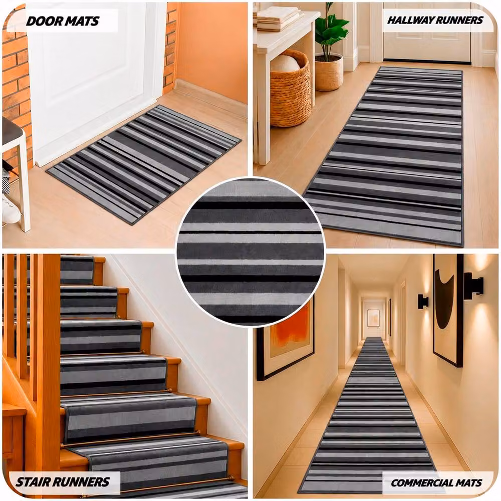 Bravich LTD Modern Striped Grey Hallway Runner Rug, Non-Slip Low Pile Polypropylene, W: 60 cm, L: 360 cm – 7