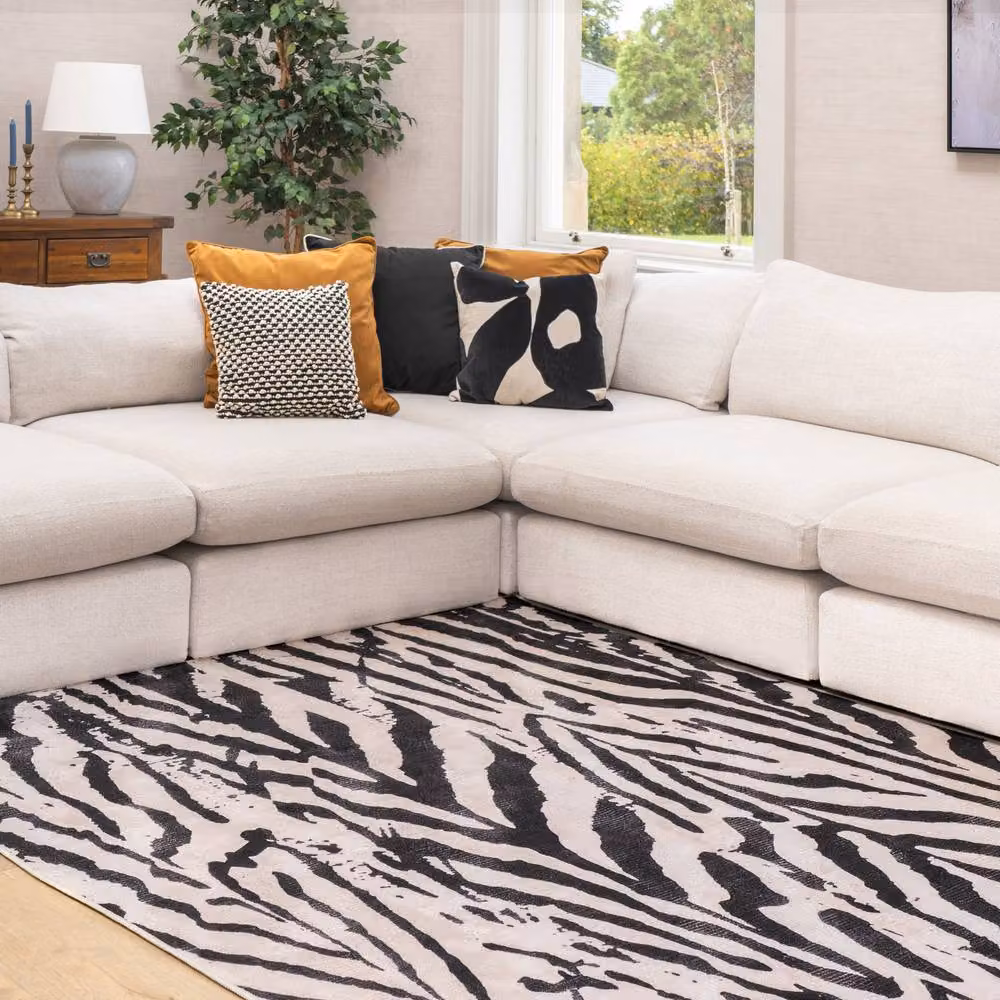 Kukoon Black and White Zebra Print Washable Living Room Rug, W: 160 cm, L: 230 cm – 2