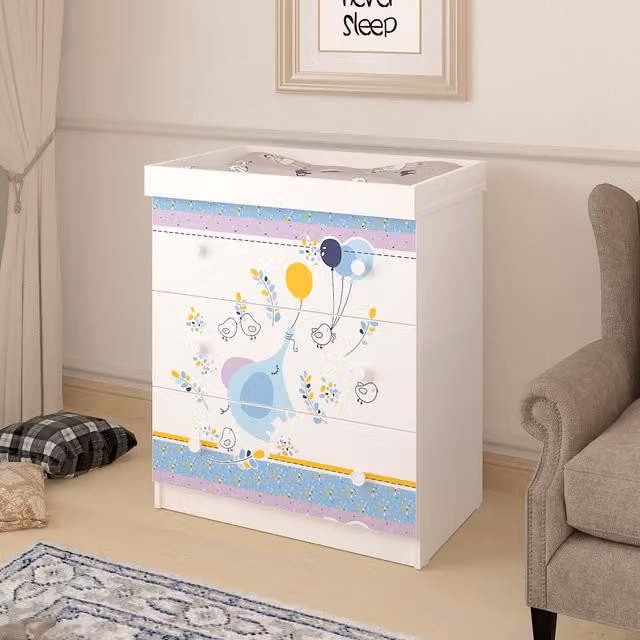 Shefa Kids 888 Elephant with Balloon Convertible Changing Dresser in White