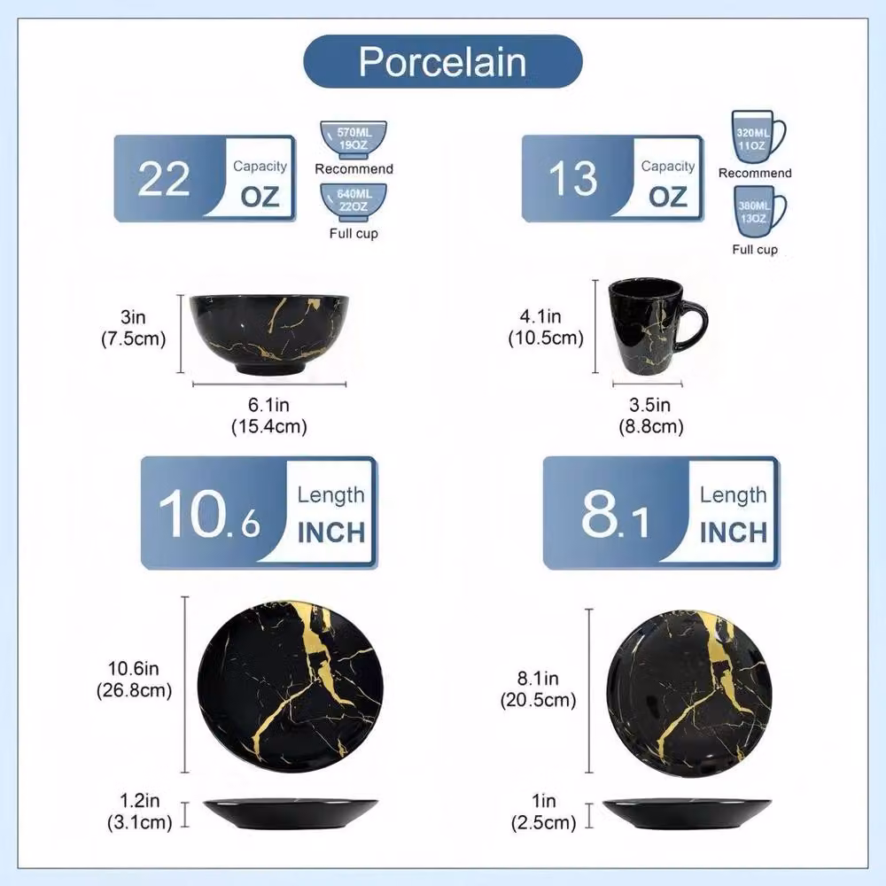 Alivio 16-Piece Ceramic Dinnerware Set in Black and Gold – 5