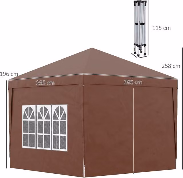 Outsunny Brown Pop Up Gazebo Party Tent Canopy with Steel Frame