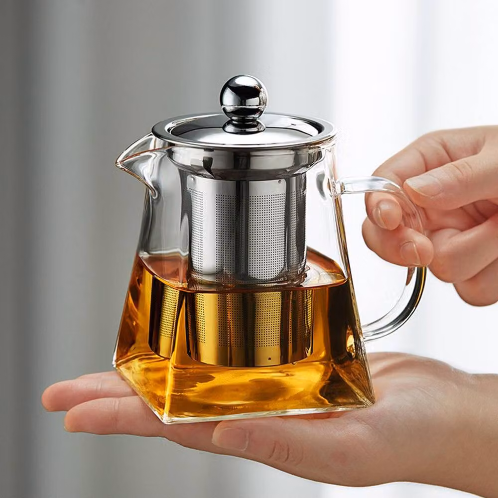 Living and Home Clear Square Glass Teapot with Silver Infuser, 550ml – 6