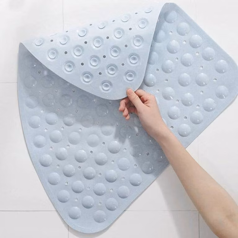 FORGEVIO Non-Slip Round Rubber Shower Mat in White, W/D: 100 x 100 cm
