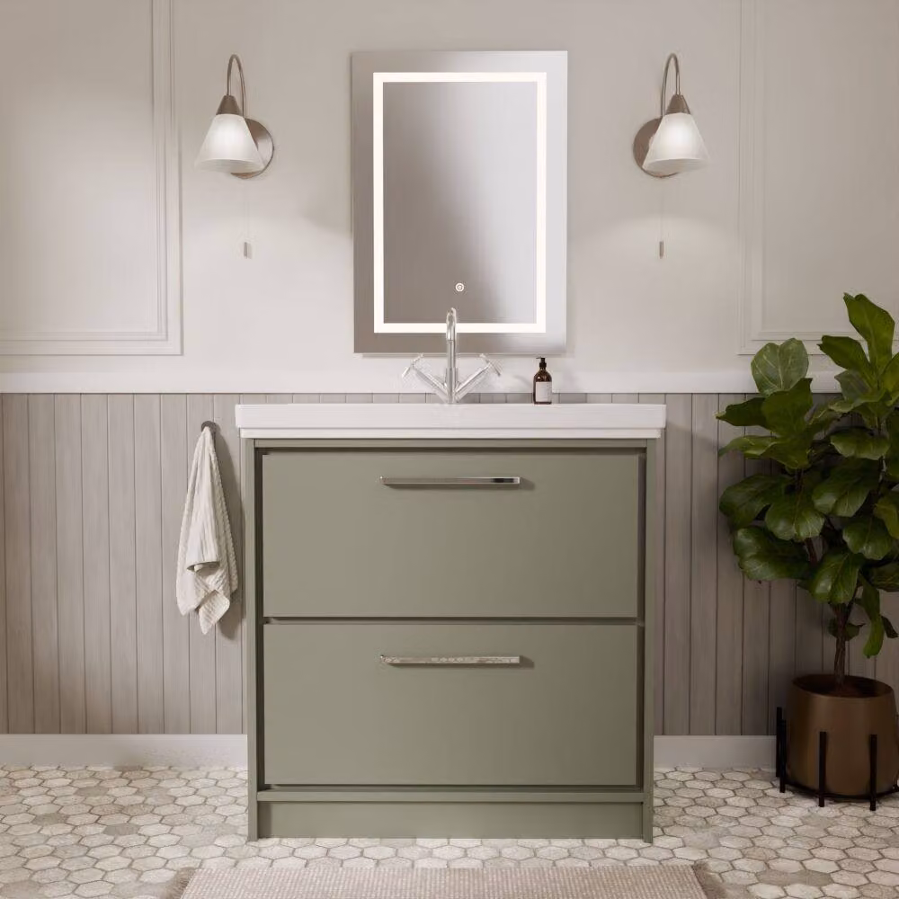 Balterley Modern 2-Drawer Floor Standing Bathroom Vanity with Fireclay Basin, Green, W: 80 cm – 2
