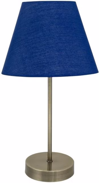 First Choice Lighting Antique Brass Stick Table Lamp with Blue Fabric Shade in Bronze – 1