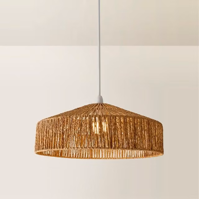 ValueLights Elcano Boho Woven Rope Cylinder Ceiling Light Shade in Brown