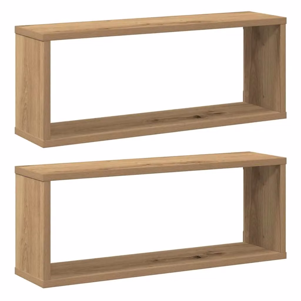 Berkfield Home Artisan Oak Wall Cube Shelves, 2 Piece Brown Engineered Wood, W/D/H: 60 x 15 x 23 cm – 2
