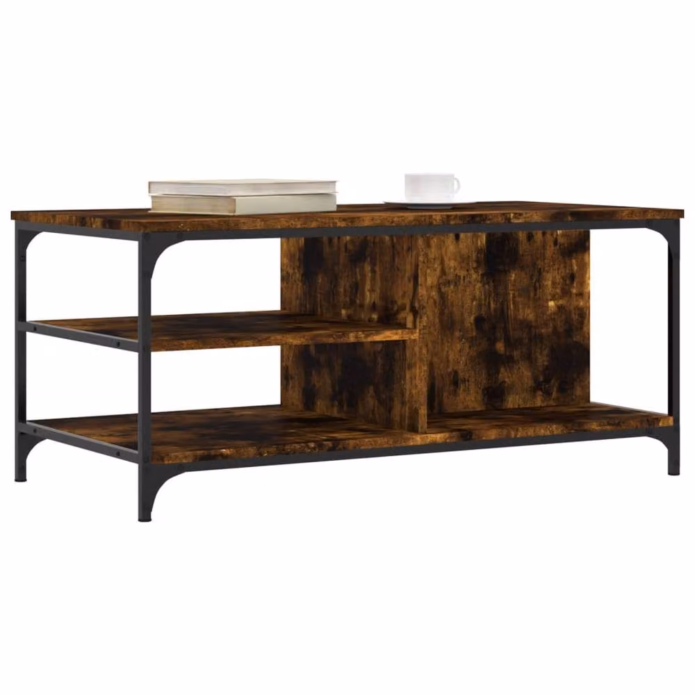 Berkfield Home Smoked Oak Coffee Table in Brown, W/D/H: 100 x 50 x 45 cm – 3
