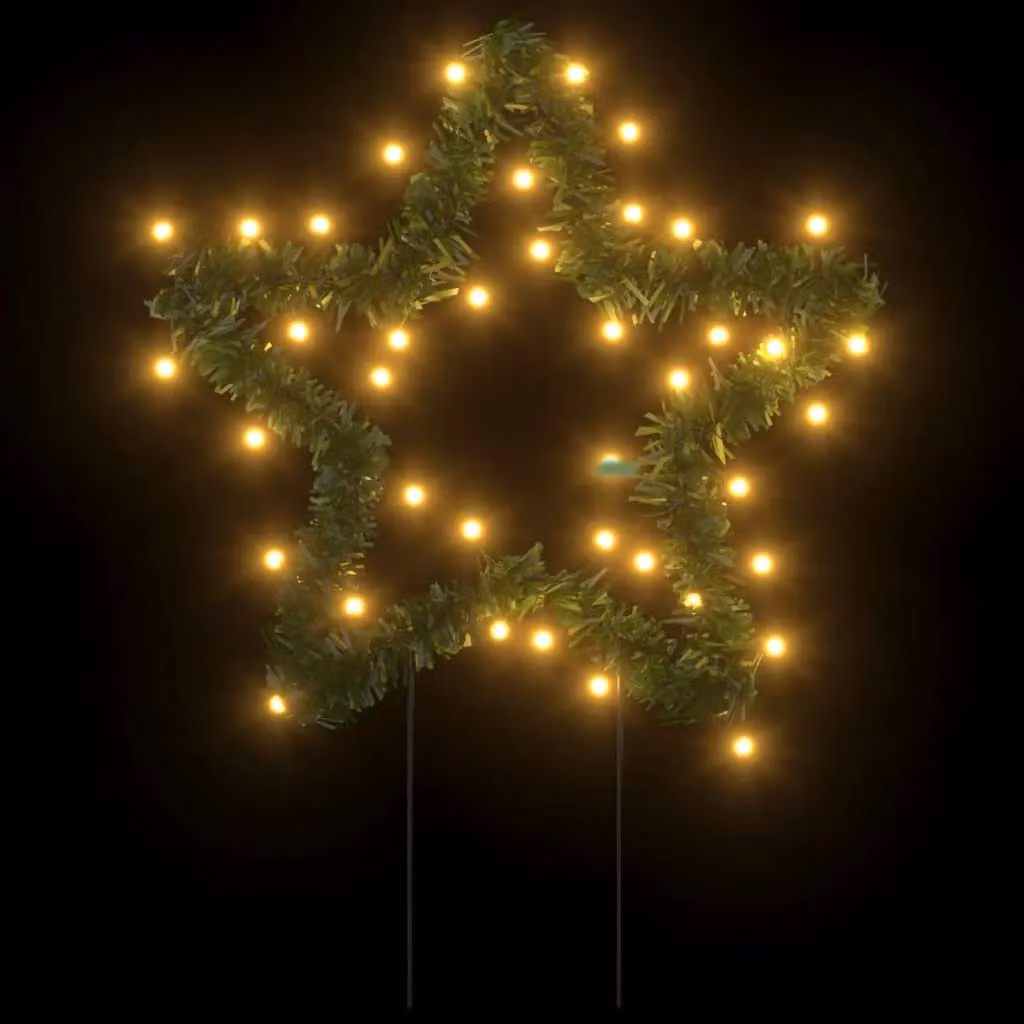 Berkfield Home Christmas Star Light Decorations with Spikes, 50 LEDs, Green, H 29 cm, 3 Pieces – 2