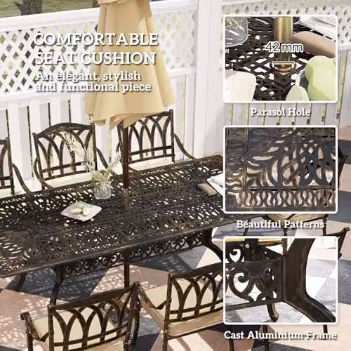 Outsunny 9 Piece Cast Aluminium Garden Dining Set in Bronze Tone – 5