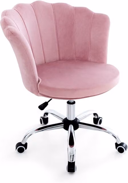 Costway Pink Velvet Adjustable Vanity Chair with Armrests and Wheels – 1