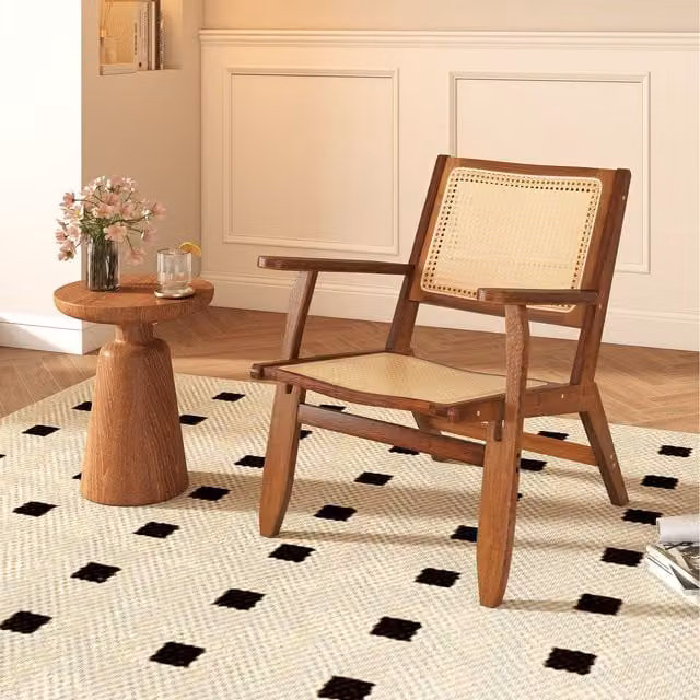 Costway Boho PE Rattan Lounge Accent Chair with Armrests in Brown and Walnut