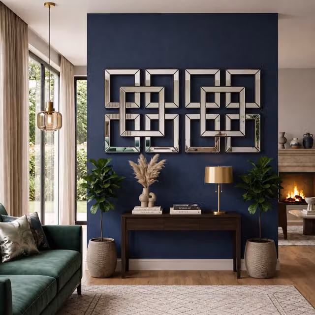 Biznest Set of 2 Black and Silver Art Deco Geometric Mirrored Wall Art, W: 40 cm x H: 40 cm x D: 40 cm