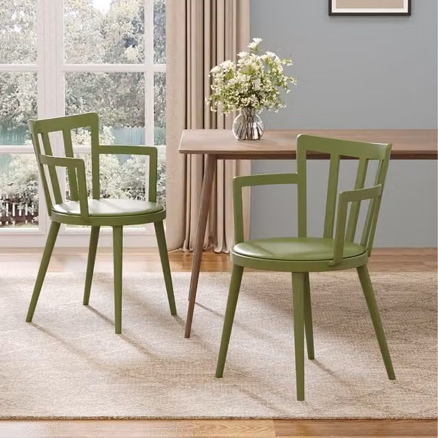 Livingandhome Set of 4 Dark Green PP Dining Chairs with PU Leather Padding and Armrests