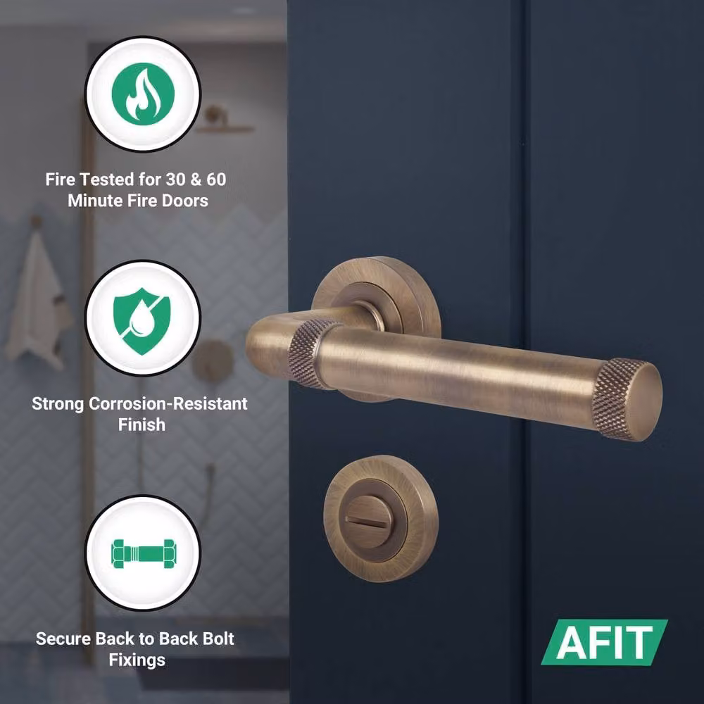 AFIT Antique Brass Fire Door Handle Bathroom Set in Bronze with 80mm Lock and 102mm Hinges, W/D/H: 15 x 15 cm – 2