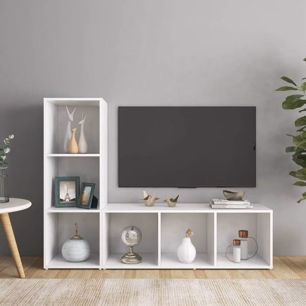 Berkfield Home Set of 2 White Minimalist TV Cabinets in Matt Engineered Wood W/D/H: 107 x 35 x 37 cm – 1