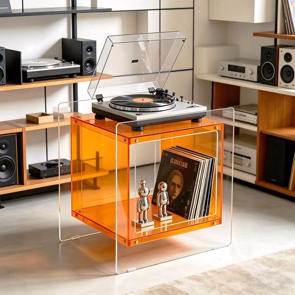 VOGREX 2-Tier Transparent Orange Acrylic Side Table with Multifunctional Storage – 4