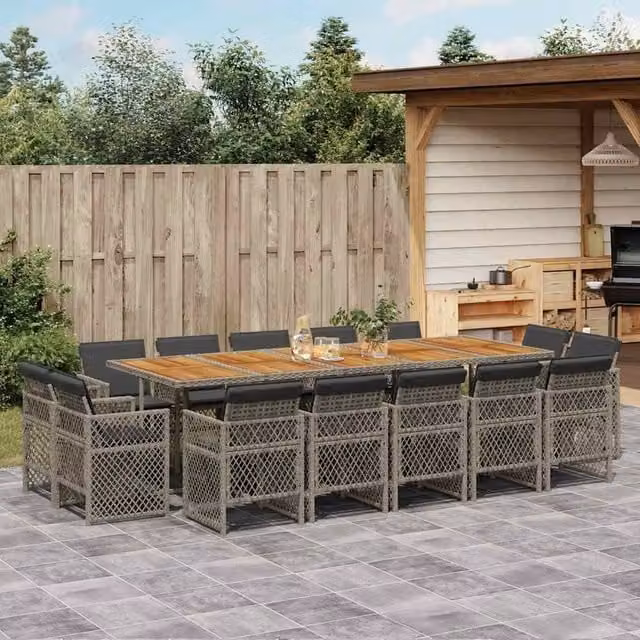 Berkfield Home 15 Piece Grey Poly Rattan Garden Dining Set with Cushions – 1
