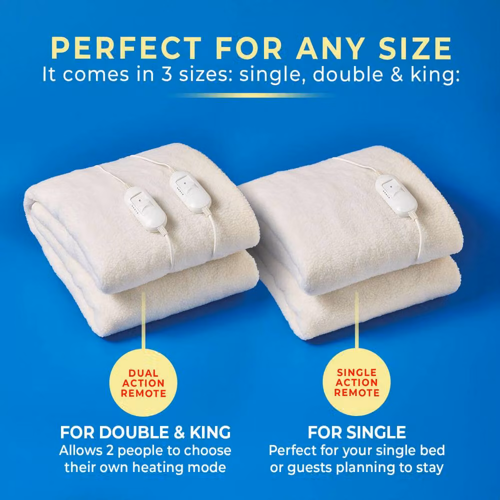 Coopers of Stortford White Fleece Electric Blanket with Overheat Protection, W: 130 cm, D: 180 cm – 2