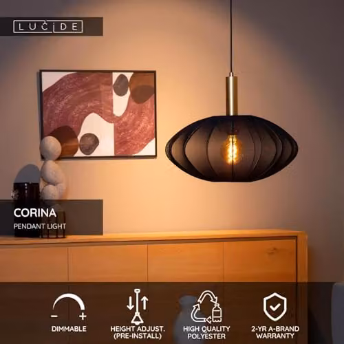 Lucide Corina Black Pendant Light with Adjustable Height and Dimmable LED Support, Diameter: 50 cm – 2