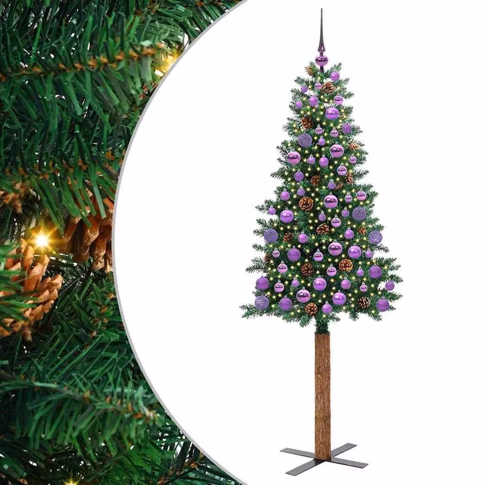 Berkfield Home Elegant Slim Green Christmas Tree, Height: 180 cm, PVC and Solid Pine Wood – 3