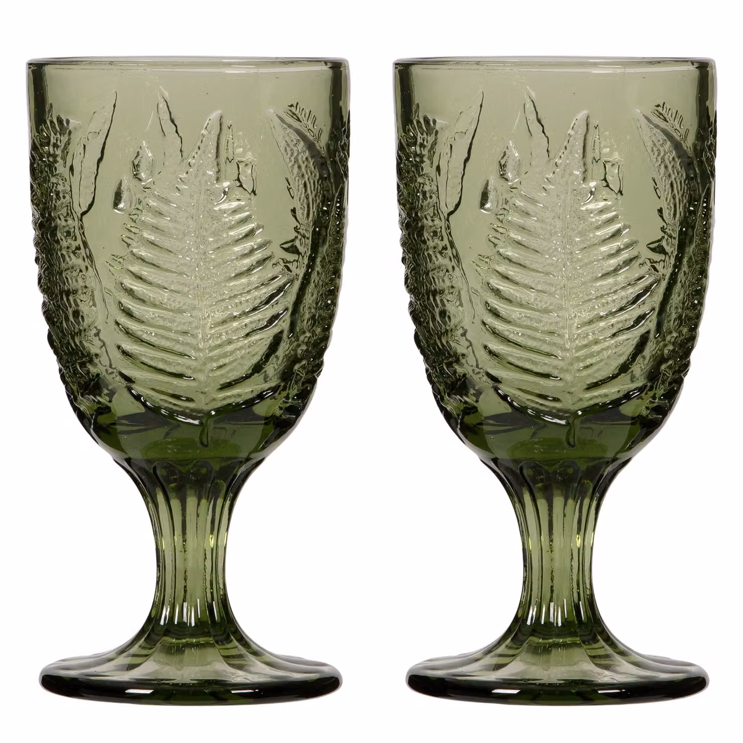 Dibor Set of 2 Green Leaf Embossed Vintage Luxury Wine Goblets, 230ml per glass – 2