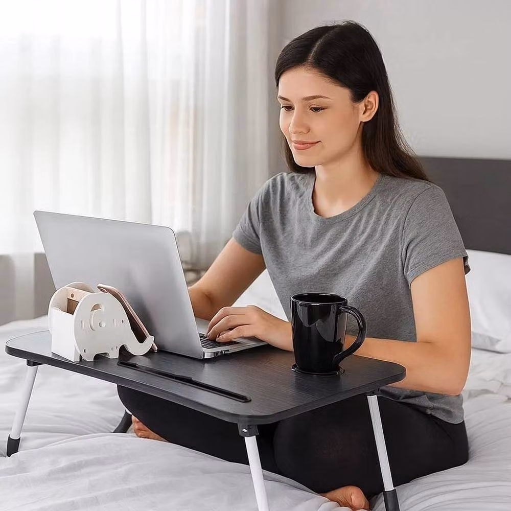Kelvenix Black Oak Wood Grain Foldable Laptop Table, W: 60.0 cm, D: 40.0 cm, H: 26.0 cm – 2