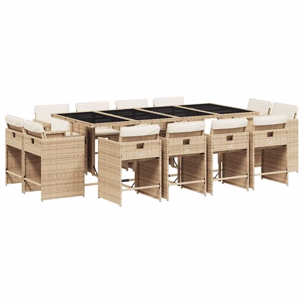 Berkfield Home Modern Polyrattan Garden Dining Set with Glass Top in Beige, White and Black – 2
