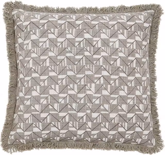 Bedeck of Belfast Mara Graphic Square Linen and Cotton Cushion, White and Beige, W/D/H: 50 x 50 x 50 cm