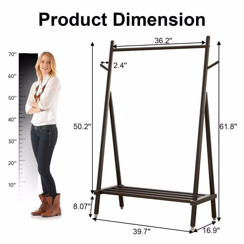 YQJJGL Stylish Mobile Rolling Clothes Rack with Hanging Rod and Storage Shelves in Black – 2